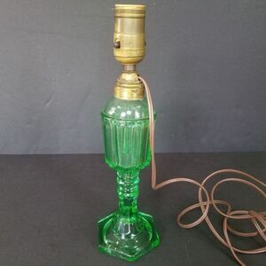 Vintage Westmoreland? Green Pressed Depression Glass Converted Whale Oil Lamp
